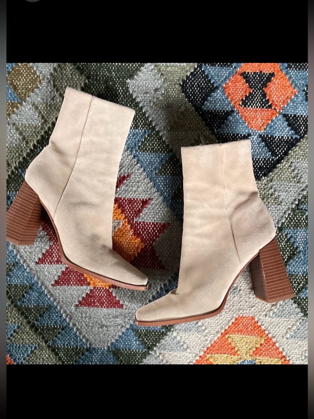 Sam Edelman Ivette Suede Ankle Boots Sesame Seed Tan Block Heel 7